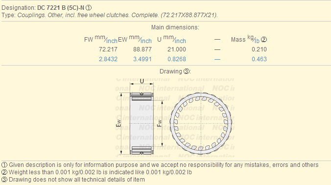 DC Series Sprag Clutch Freewheel Clutches DC 7221 B