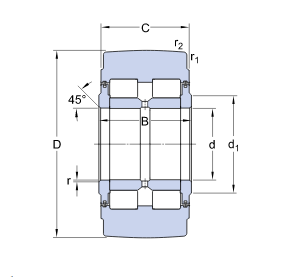 Track roller bearing NNTR 60X150x75. 2ZL - Doule row cylindrical roller bearing